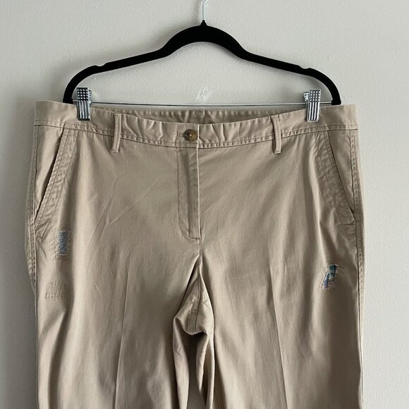 Talbots Sz 14 Tan Khaki Preppy Distressed Patches Relaxed Girlfriend Chino Pants - Picture 4 of 12